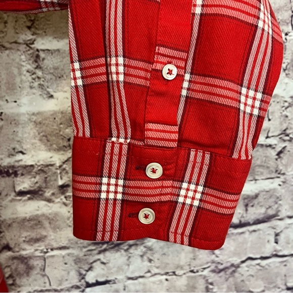 Talbots Red Check Button Front Long Sleeve Shirt - Picture 5 of 8